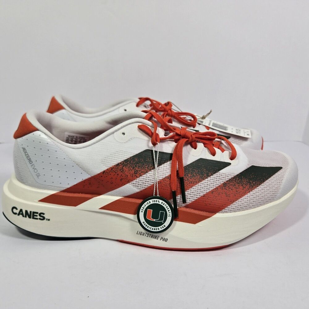 NCAA x adidas Adizero Evo SL 'Miami' Hurricanes Running Shoes JQ2148 Mens 11.5